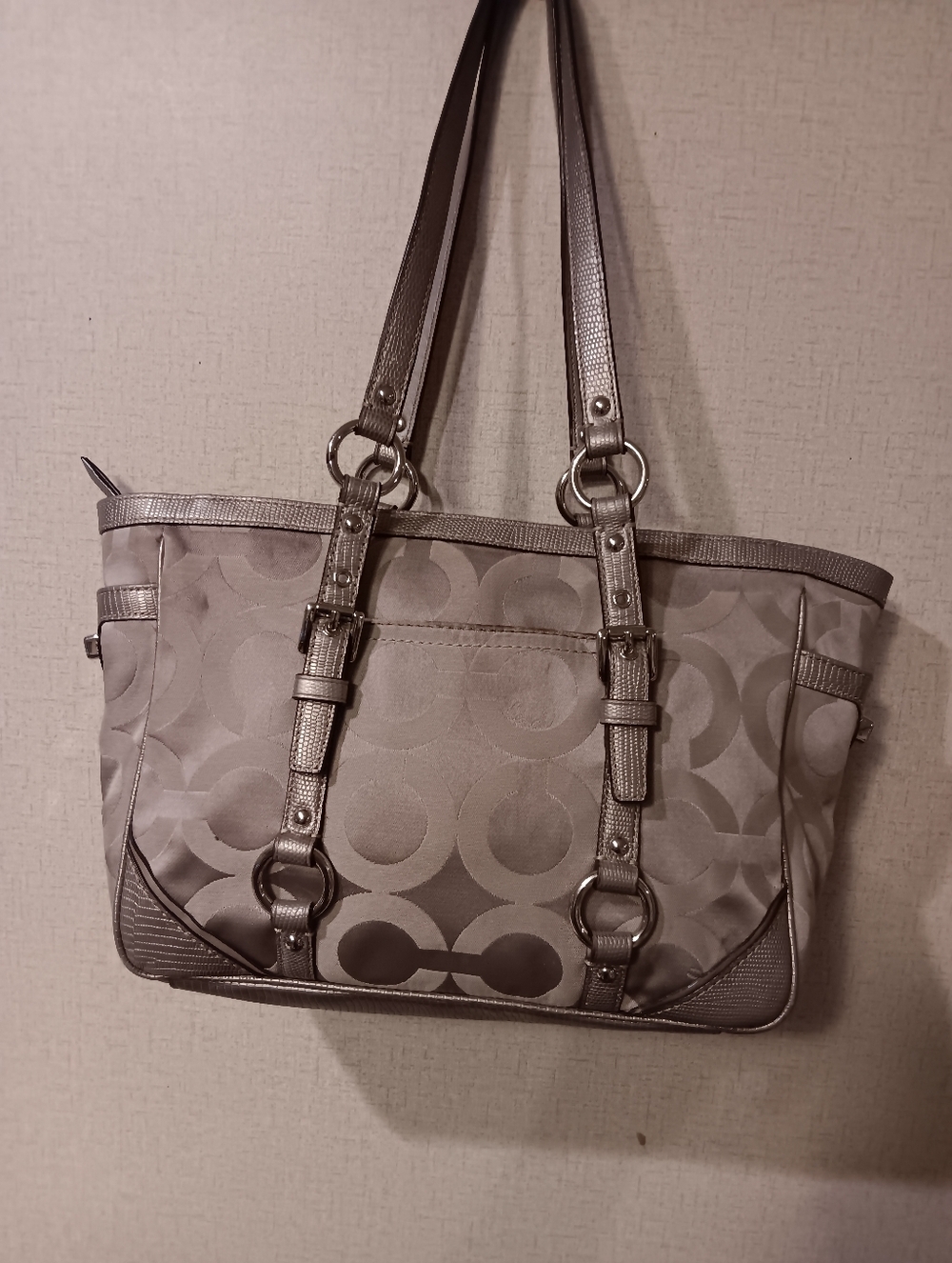 Y2k Coach Signature Jacquard Tote Bag in Taupe